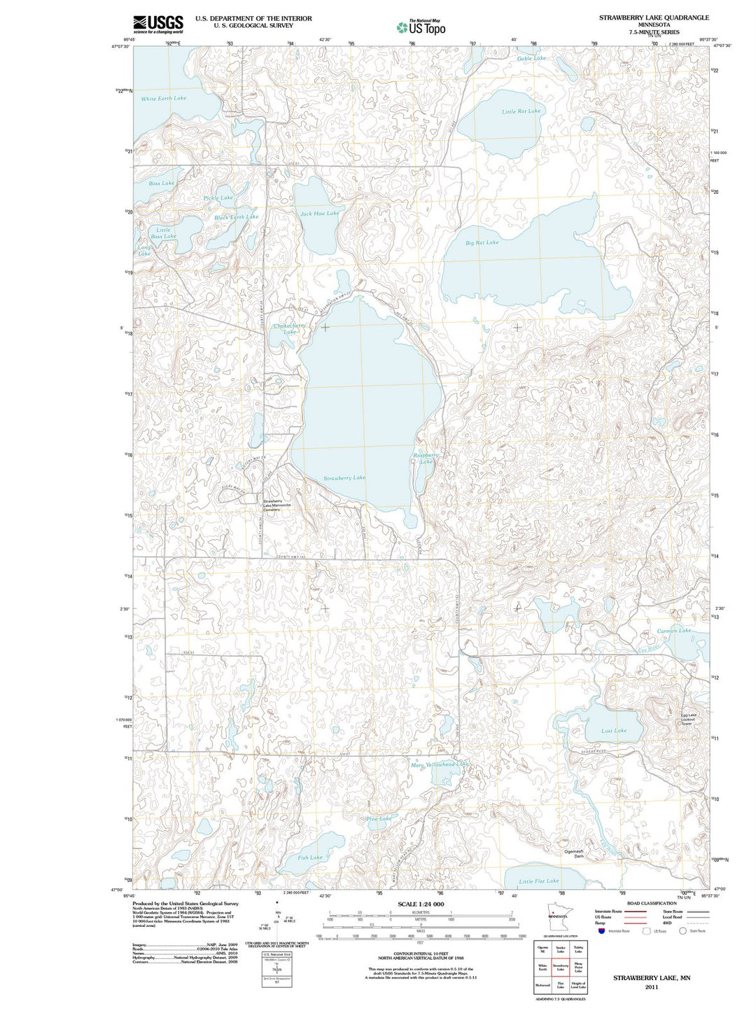 2011 Strawberry Lake, MN - Minnesota - USGS Topographic Map