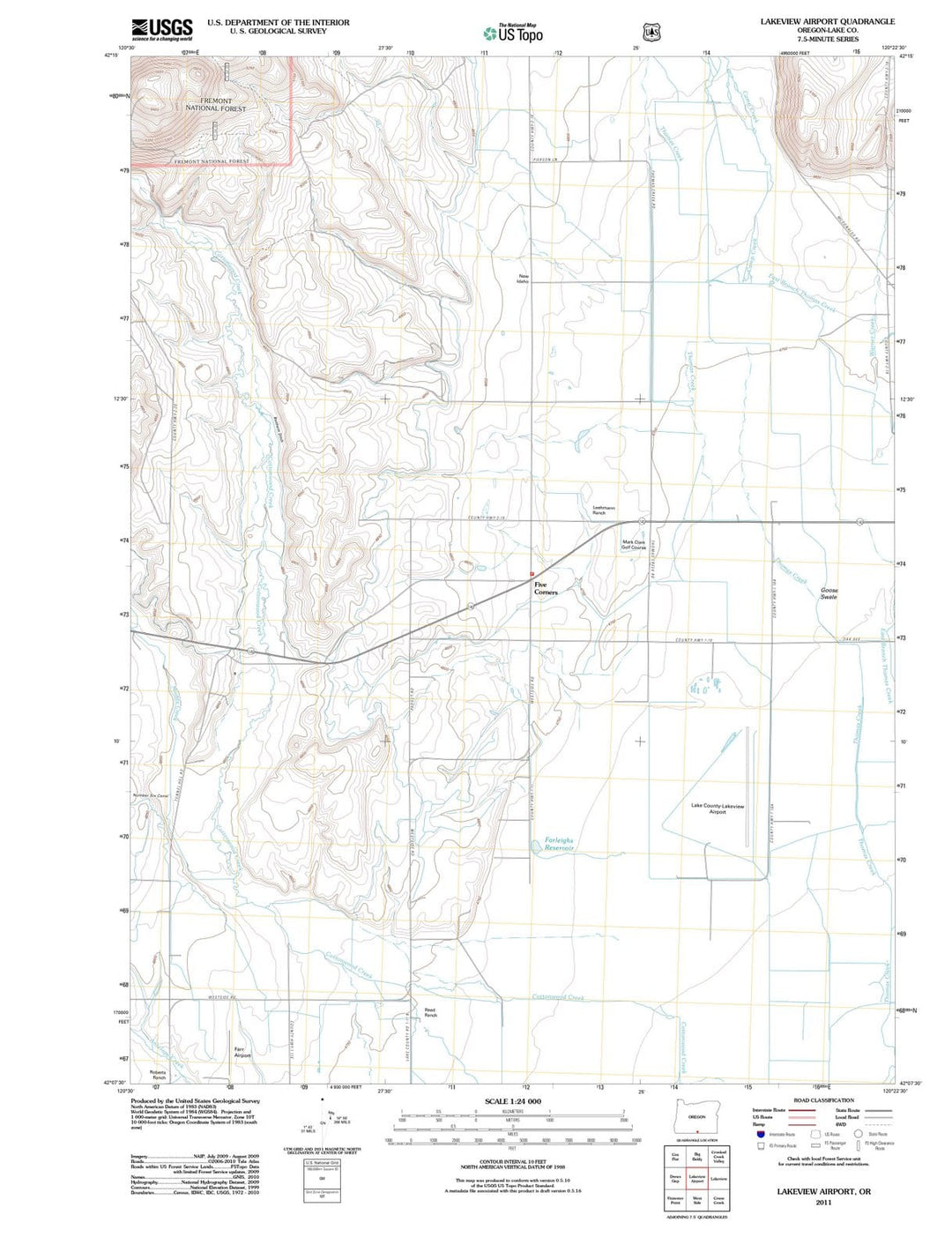 2011 Lakeview Airport, OR - Oregon - USGS Topographic Map