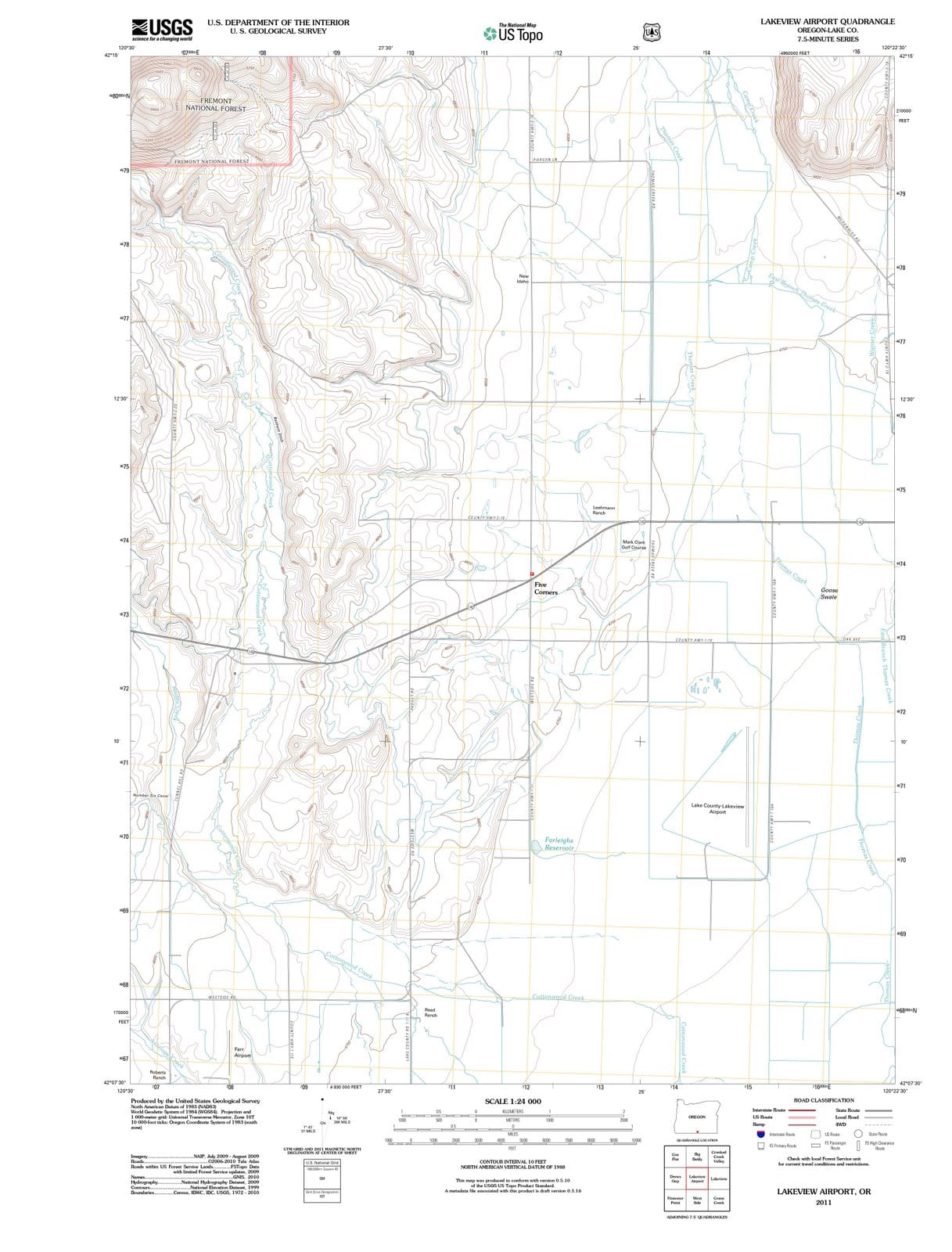 2011 Lakeview Airport, OR - Oregon - USGS Topographic Map