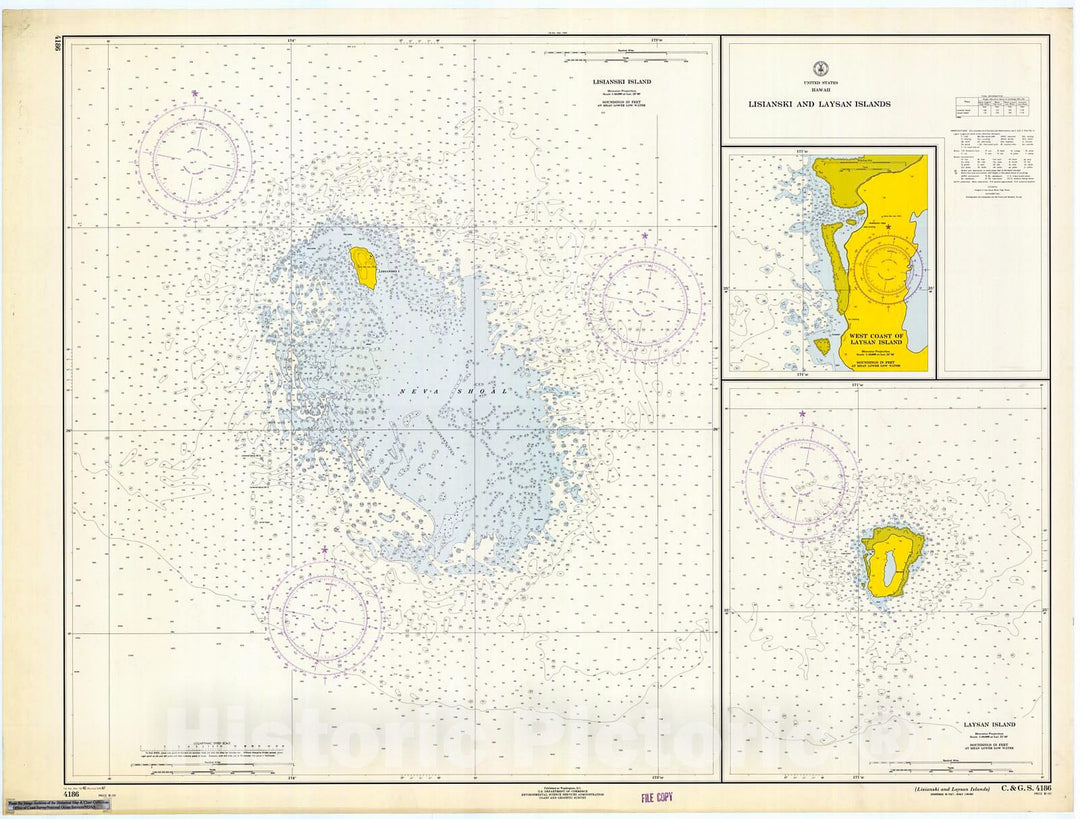 Historic Nautical Map - Lisianski And Laysan Islands, 1967 NOAA Chart - Hawaii (HI) - Vintage Wall Art