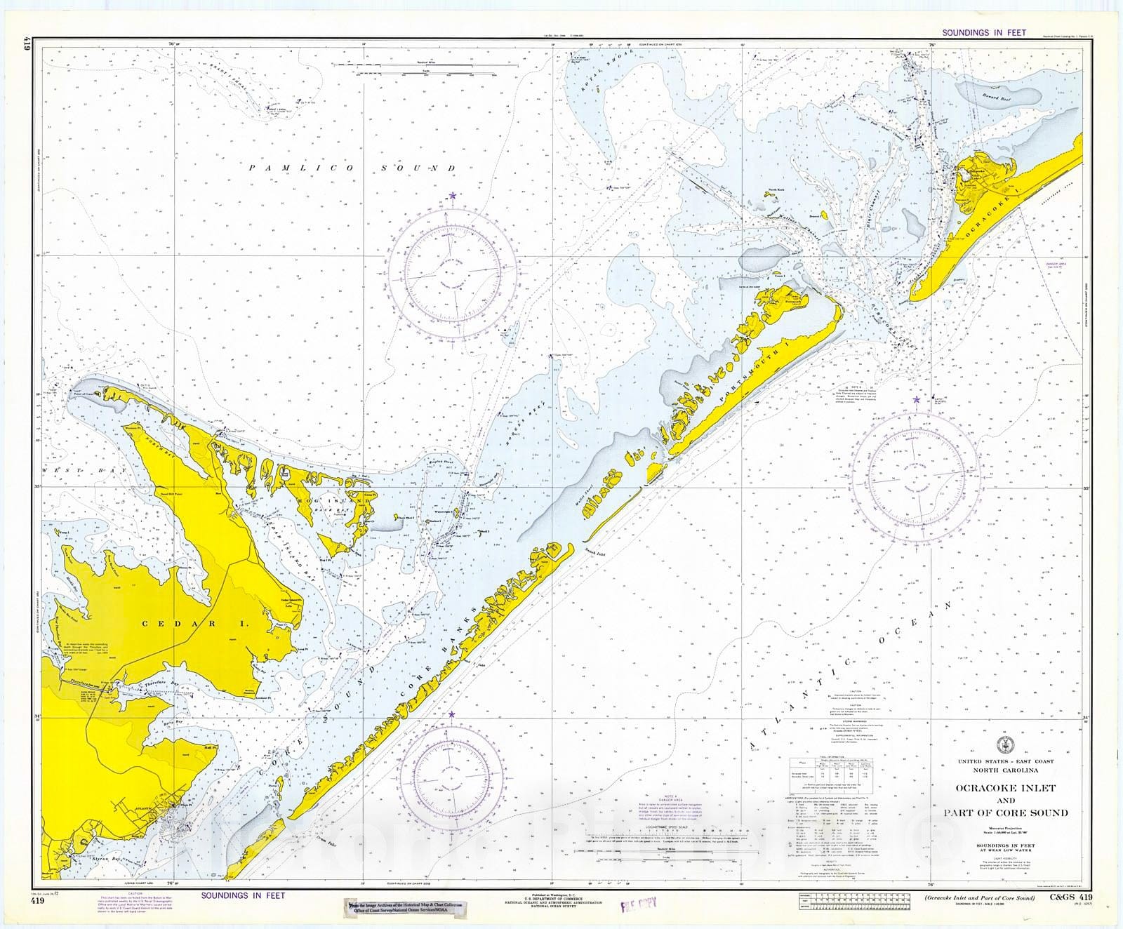 Historic Nautical Map - Ocracoke Inlet And Part Of Core Sound, 1972 NOAA Chart - North Carolina (NC) - Vintage Wall Art