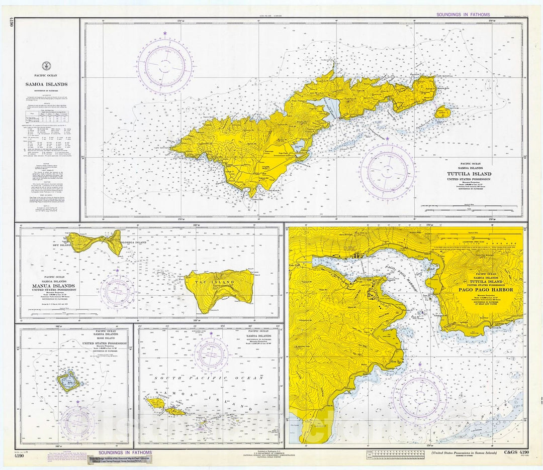 Historic Nautical Map - United States Possesions In Samoa Islands, 1973 NOAA Chart - American Samoa (AS) - Vintage Wall Art