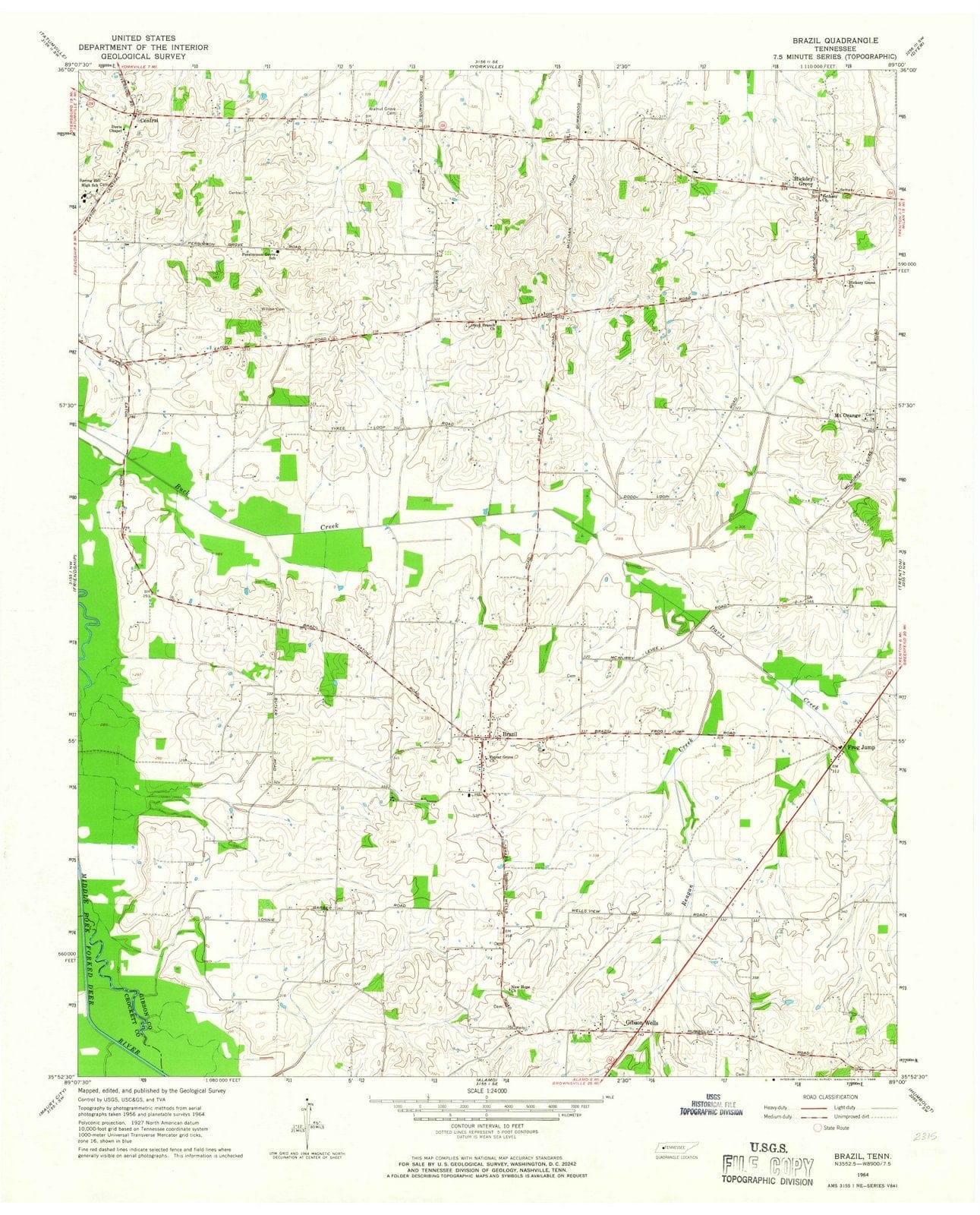 1964 Brazil, TN - Tennessee - USGS Topographic Map