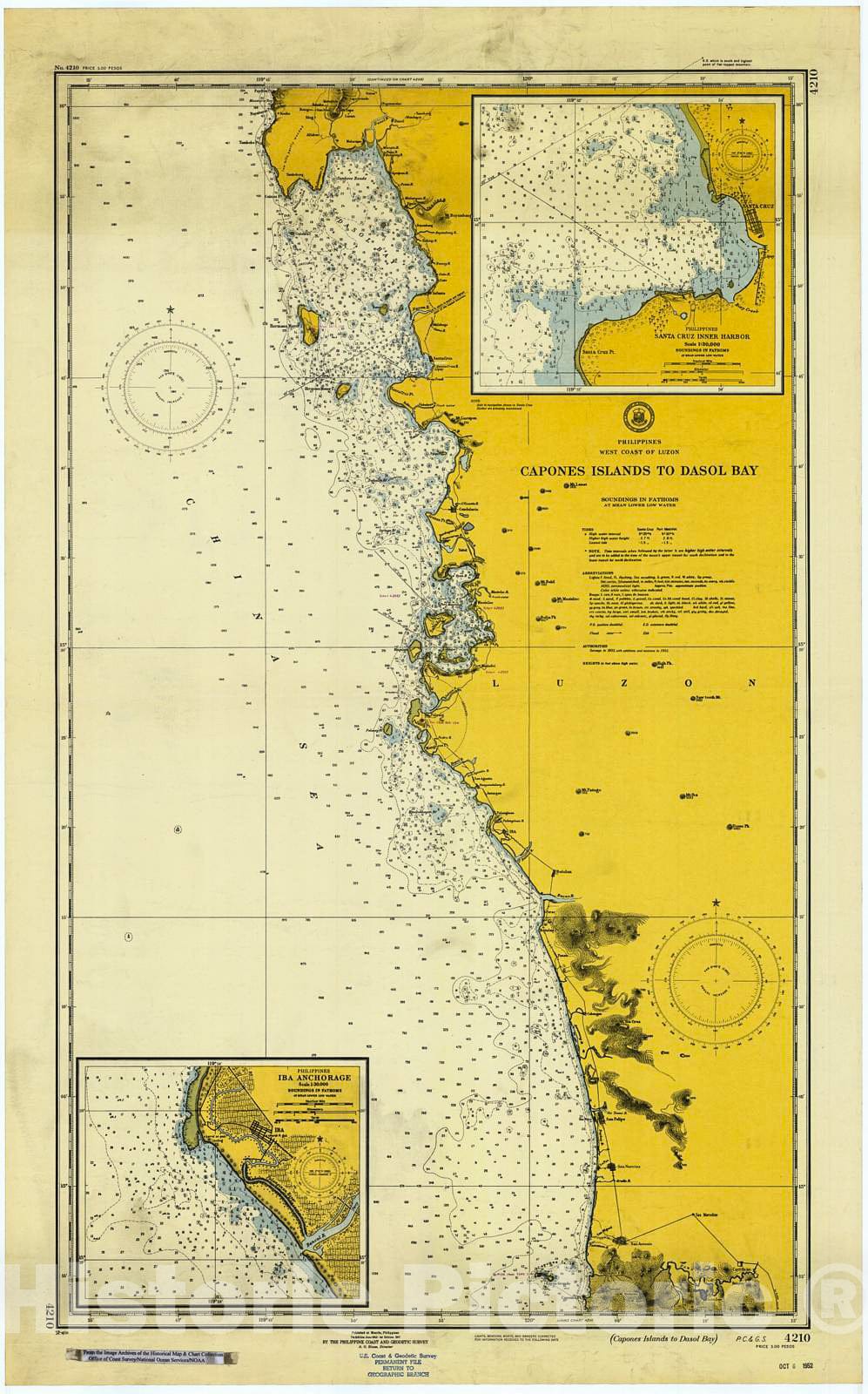 Historic Nautical Map - Capones Islands To Dasol Bay, 1952 NOAA Chart - PHVintage Wall Art