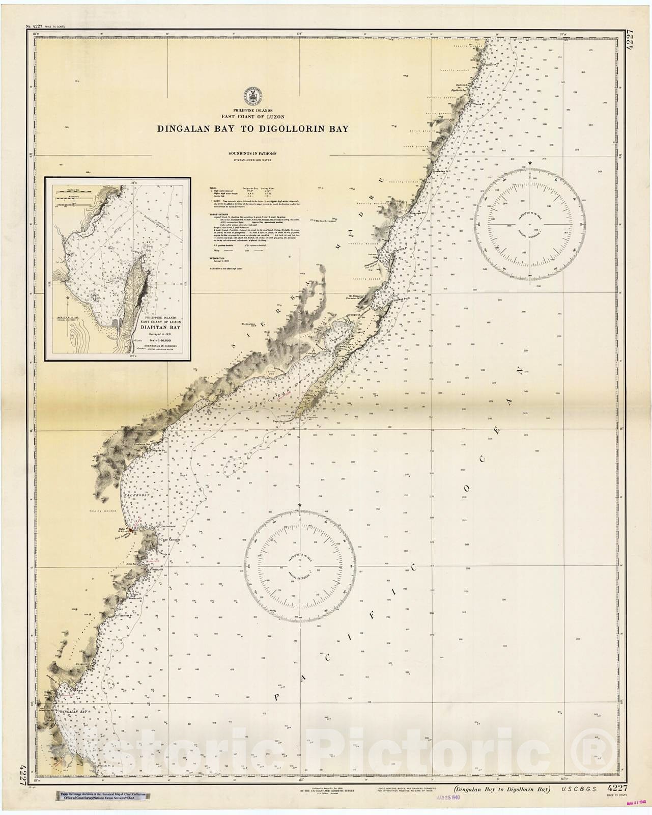 Historic Nautical Map - Dingalan Bay To Digollorin Bay, 1939 NOAA Chart - PHVintage Wall Art