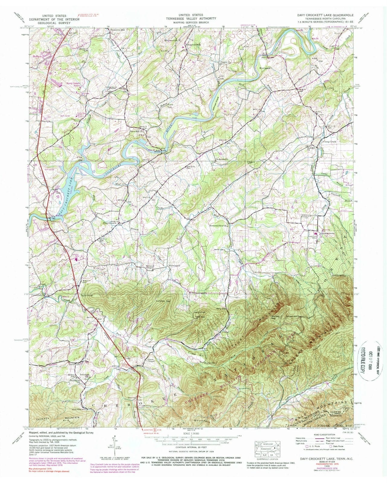 1939 Davy Crockett Lake, TN - Tennessee - USGS Topographic Map