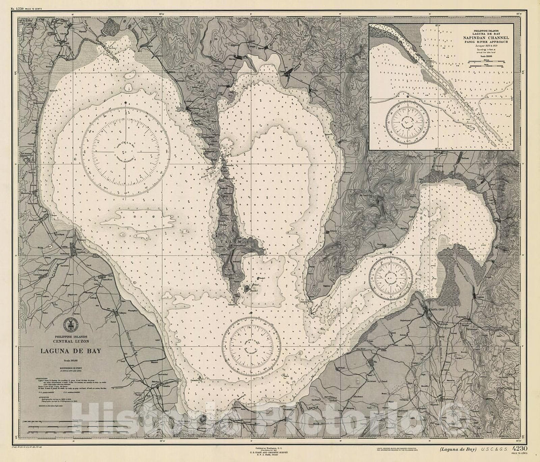 Historic Nautical Map - Laguna De Bay, 1950 NOAA Chart - PHVintage Wall Art