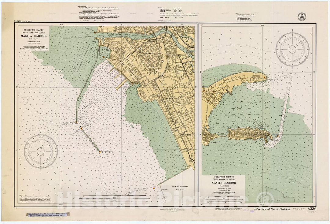 Historic Nautical Map - Manila And Cavite Harbor, 1935 NOAA Chart - PHVintage Wall Art