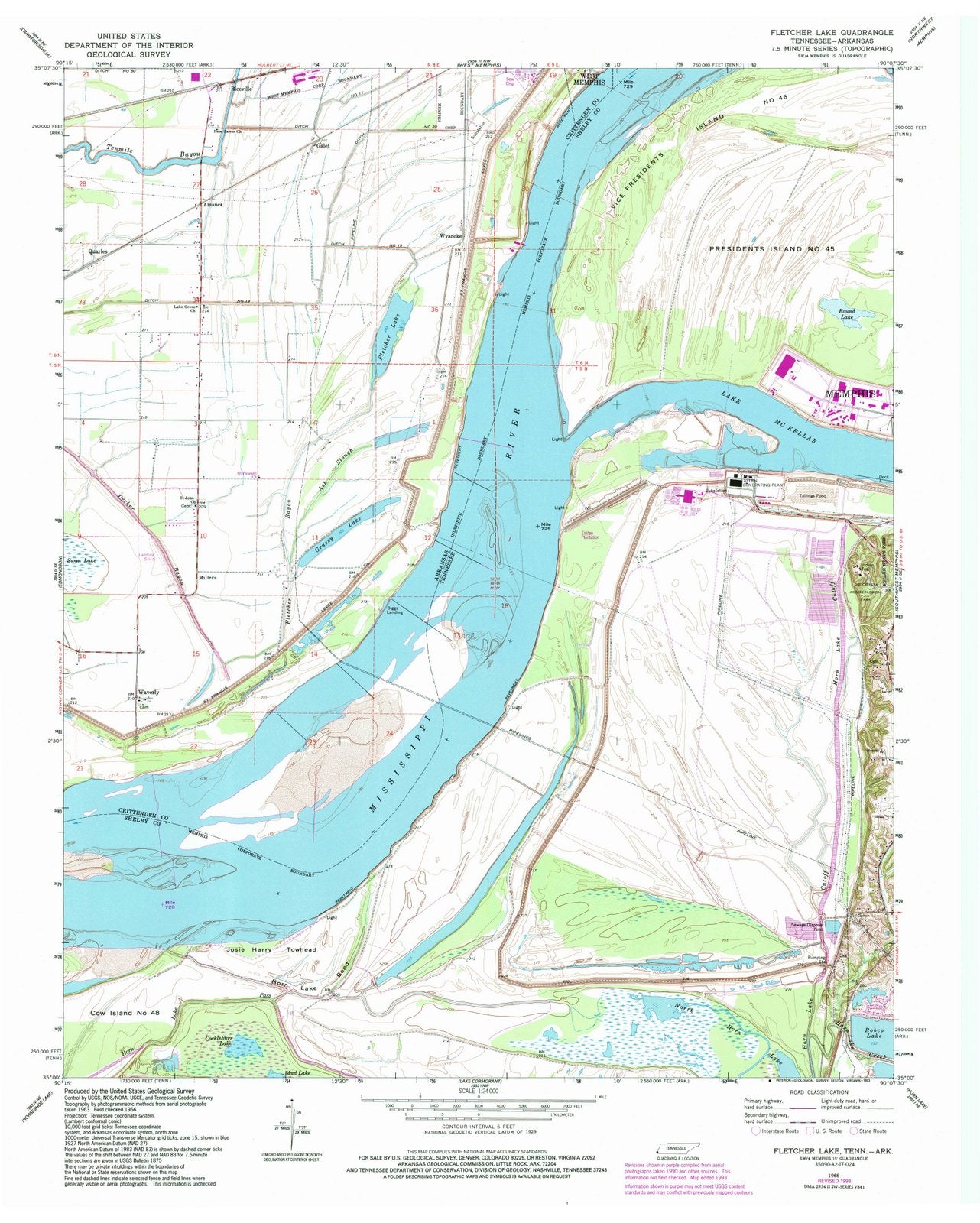 1966 Fletcher Lake, AR - Arkansas - USGS Topographic Map