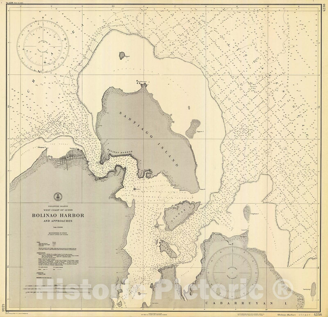 Historic Nautical Map - Bolinao Harbor, 1938 NOAA Chart - PHVintage Wall Art