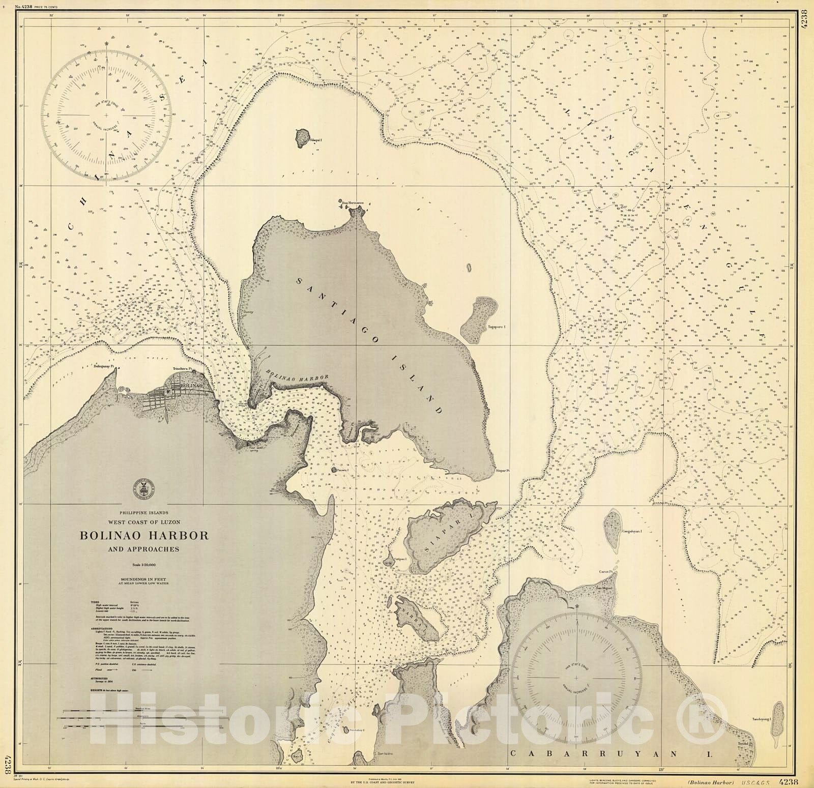 Historic Nautical Map - Bolinao Harbor, 1938 NOAA Chart - PHVintage Wall Art