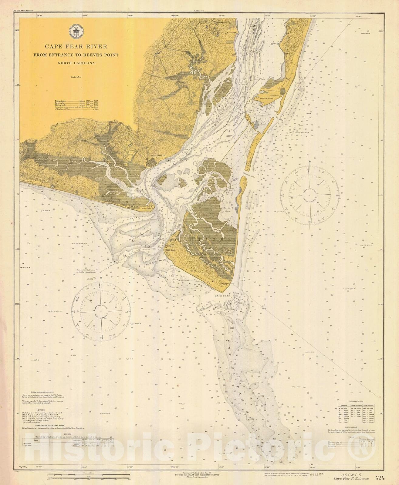 Historic Nautical Map - Cape Fear R Entrance, 1917 NOAA Chart - North Carolina (NC) - Vintage Wall Art