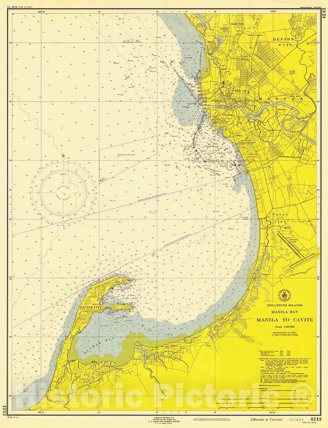 Historic Nautical Map - Manila To Cavite, 1951 NOAA Chart - PHVintage Wall Art