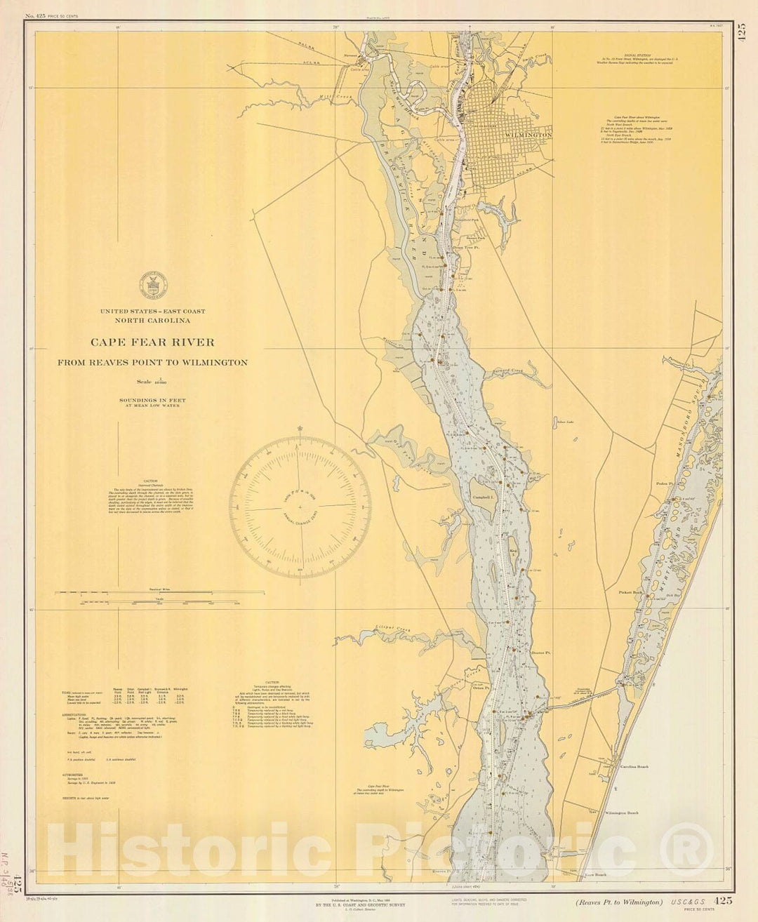 Historic Nautical Map - Reaves Pt To Wilmington, 1940 NOAA Chart - North Carolina (NC) - Vintage Wall Art