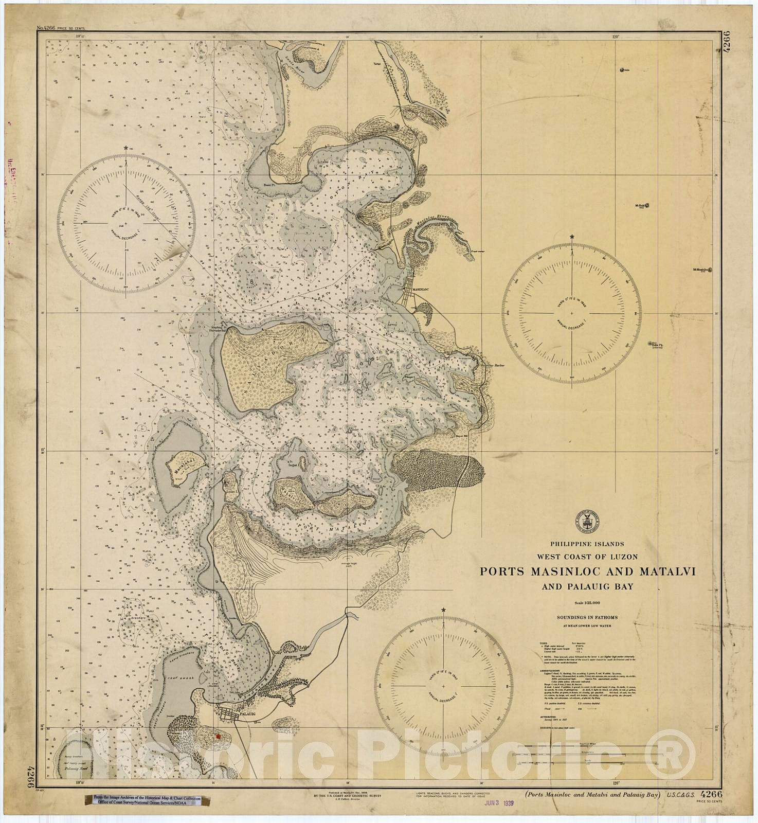 Historic Nautical Map - Ports Masinloc And Matalvi And Palauig Bay, 1939 NOAA Chart - PHVintage Wall Art