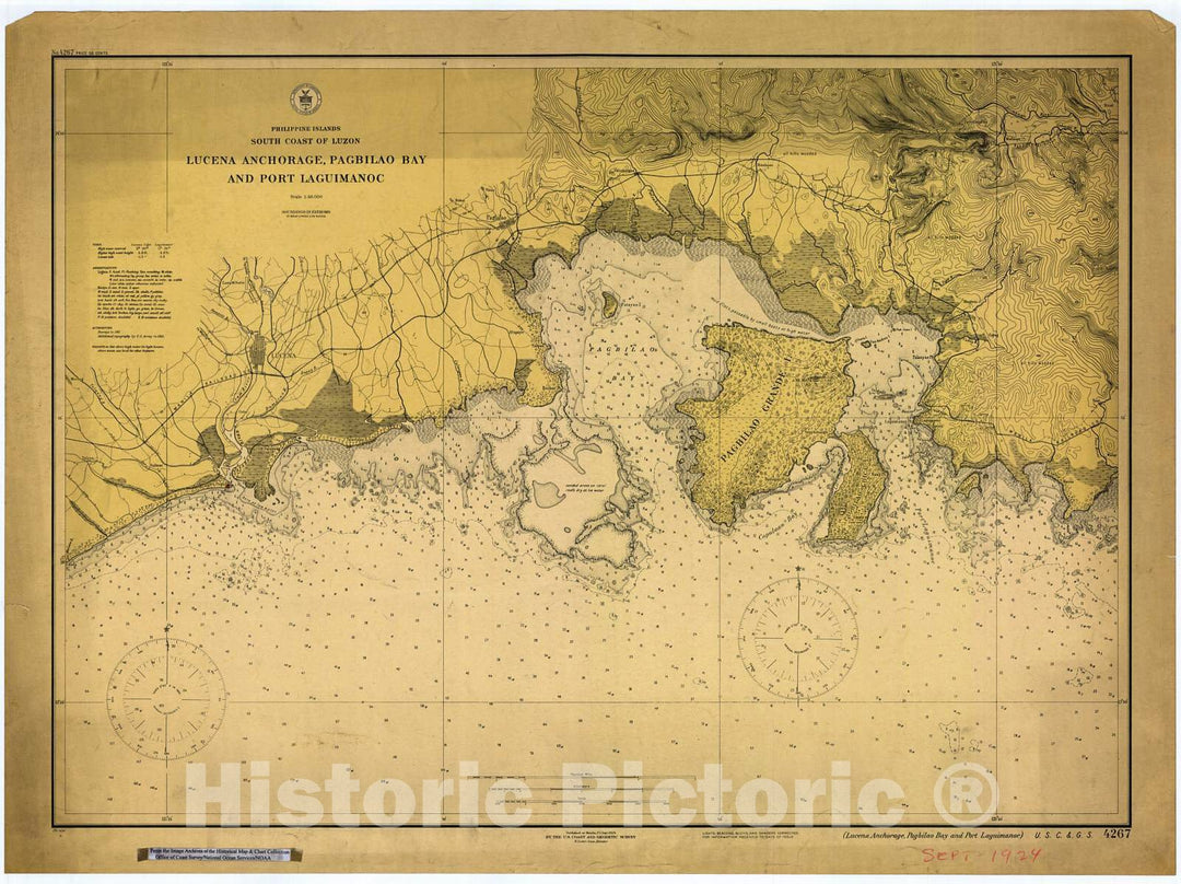 Historic Nautical Map - Lucena Anchorage, Pagbilao Bay And Port Laguimanoc, 1924 NOAA Chart - PHVintage Wall Art