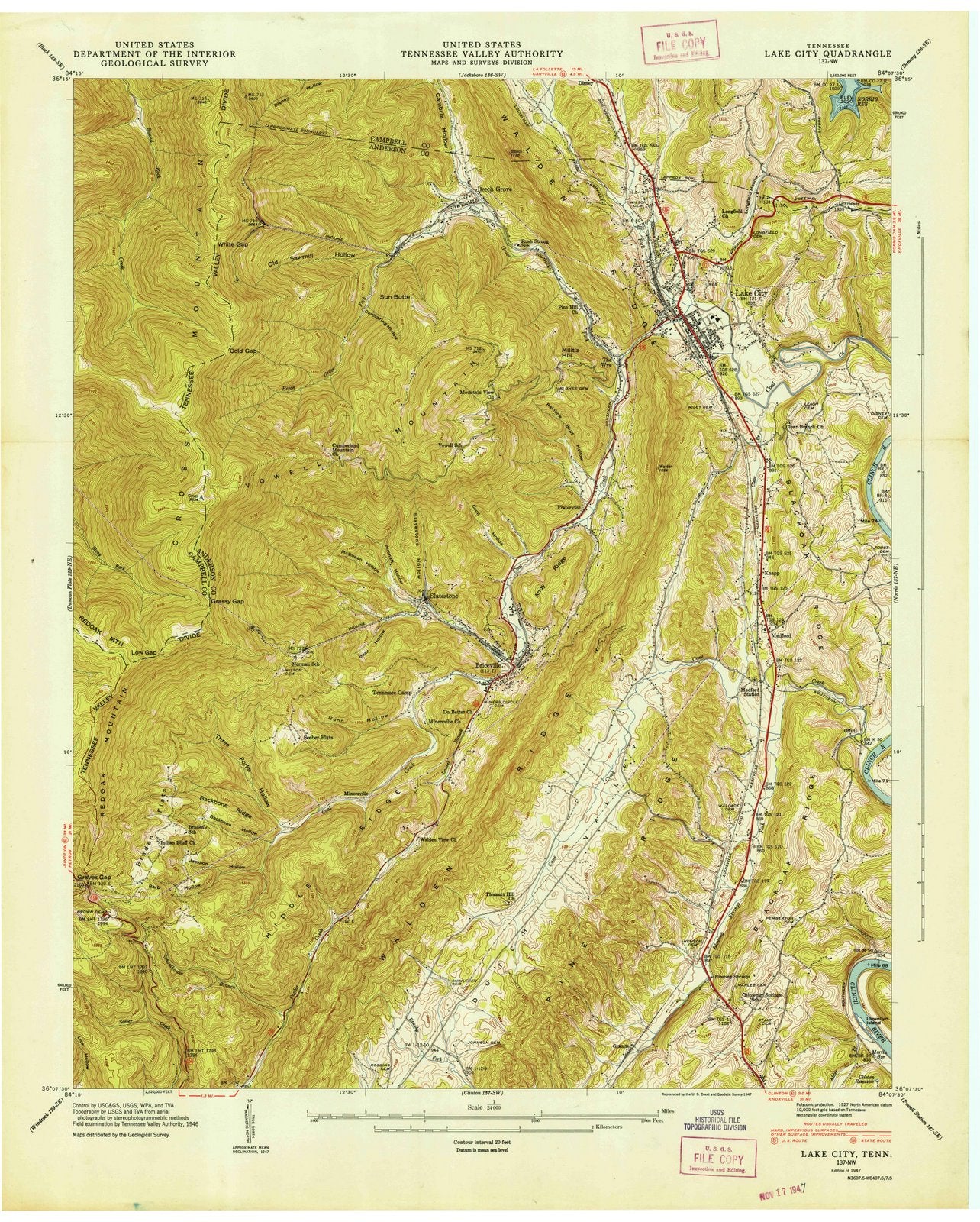 1947 Lake City, TN - Tennessee - USGS Topographic Map