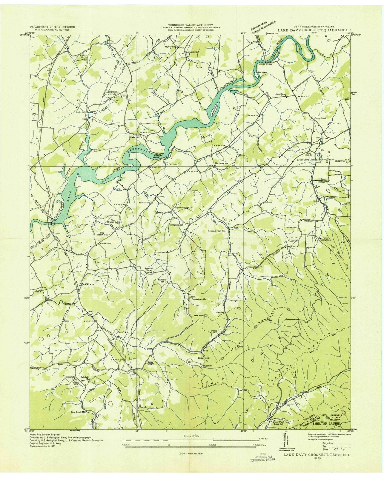 1936 Lake Davy Crockett, TN - Tennessee - USGS Topographic Map