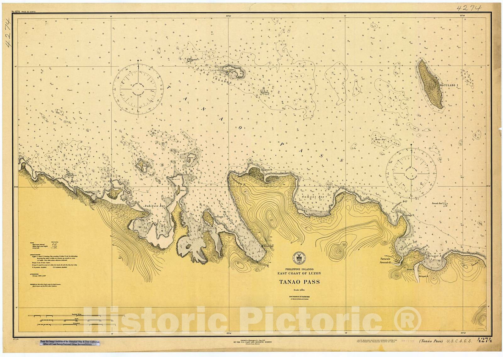 Historic Nautical Map - Tanao Pass, 1921 NOAA Chart - PHVintage Wall Art