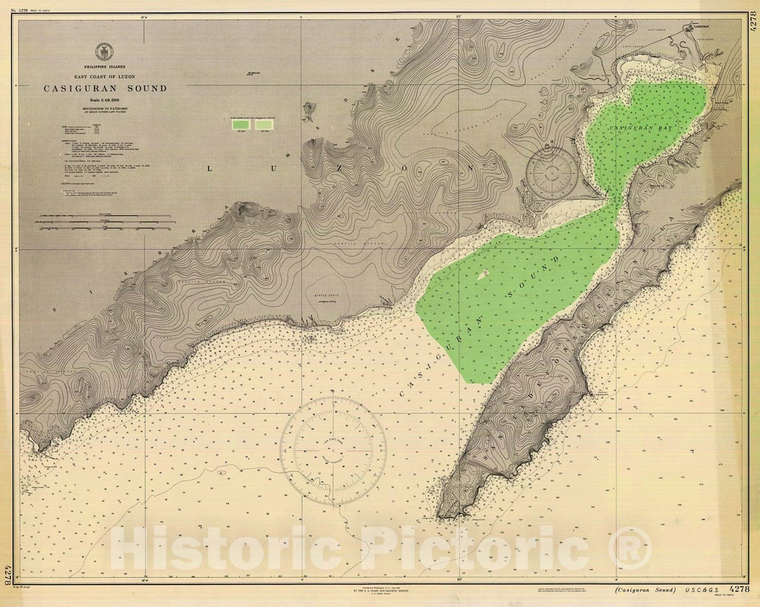 Historic Nautical Map - Casiguran Sound, 1949 NOAA Chart - PHVintage Wall Art