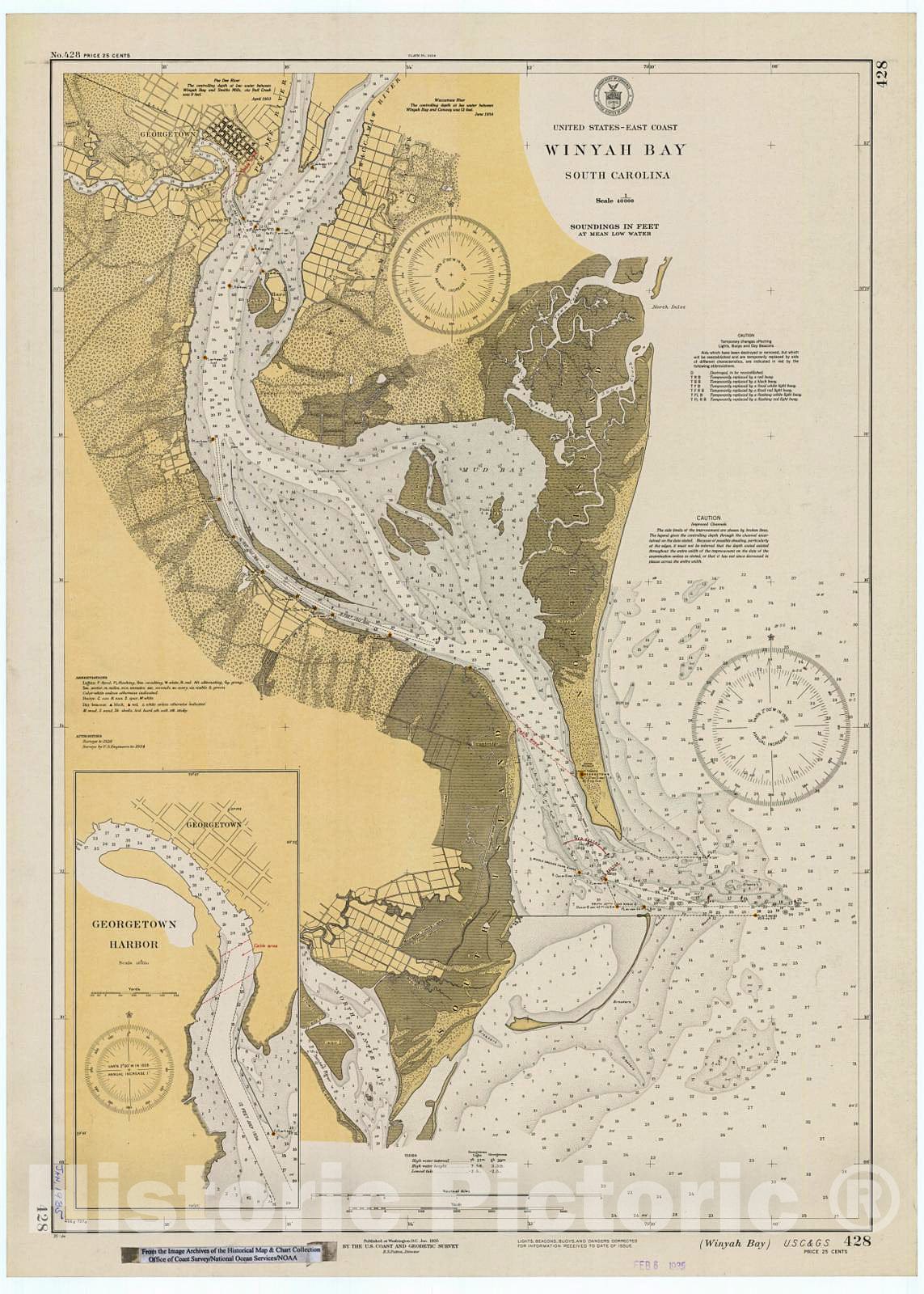 Historic Nautical Map - Winyah Bay, 1935 NOAA Chart - South Carolina (SC) - Vintage Wall Art