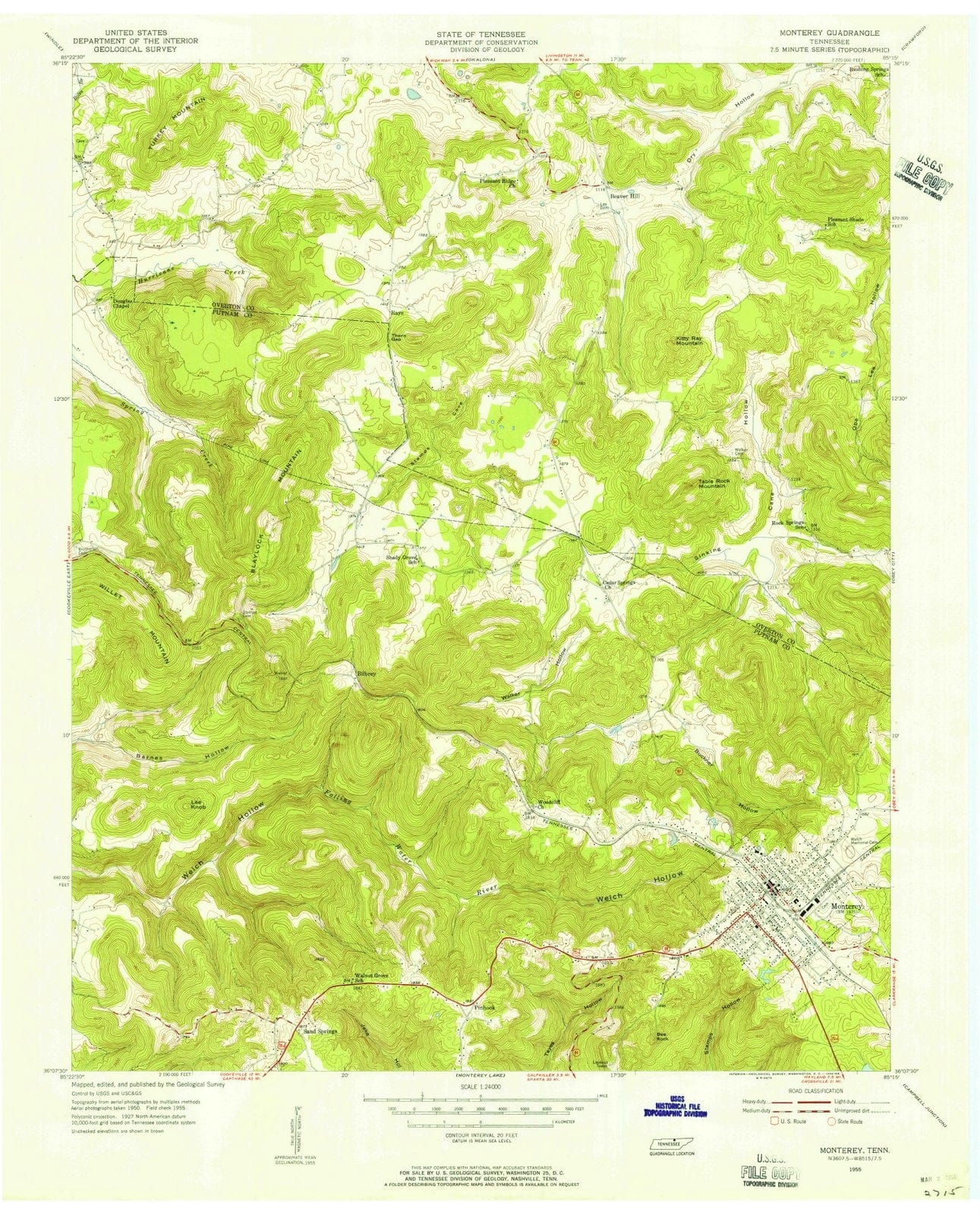 1955 Monterey Lake, TN - Tennessee - USGS Topographic Map