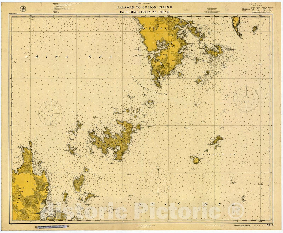 Historic Nautical Map - Linapacan Strait, 1917 NOAA Chart - PHVintage Wall Art