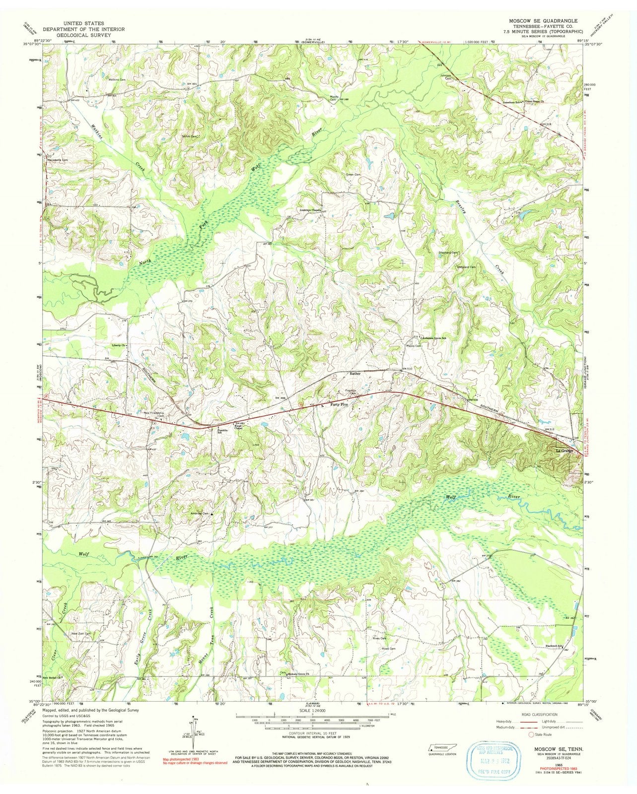 1965 Moscow, TN - Tennessee - USGS Topographic Map