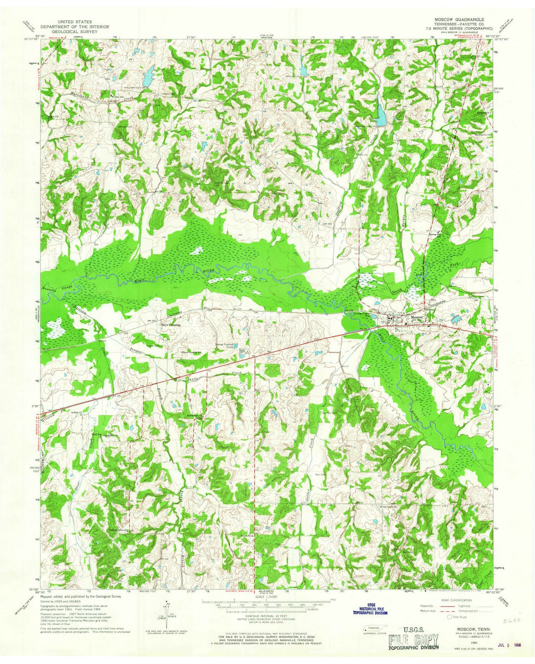 1965 Moscow, TN - Tennessee - USGS Topographic Map