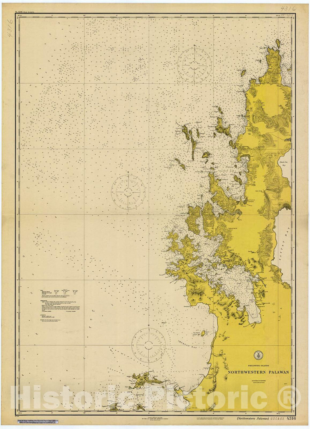 Historic Nautical Map - Northwestern Palawan, 1925 NOAA Chart - PHVintage Wall Art