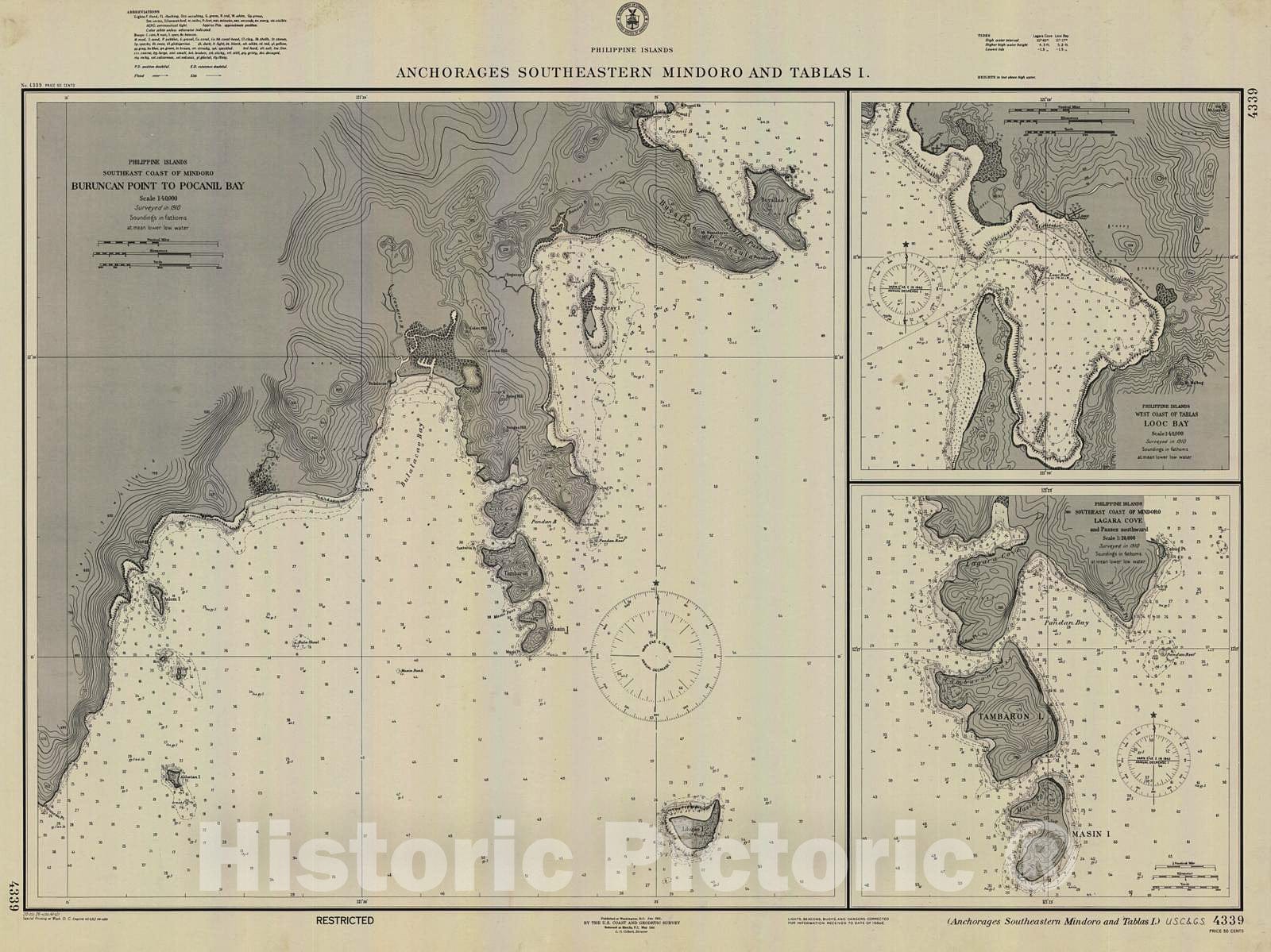 Historic Nautical Map - Anchorages Southeastern Mindoro And Tablas I, 1941 NOAA Chart - PHVintage Wall Art