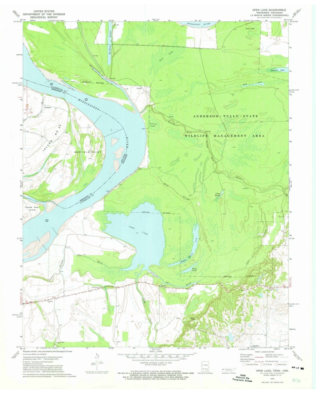 1972 Open Lake, TN - Tennessee - USGS Topographic Map