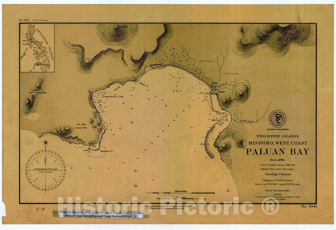 Historic Nautical Map - Paluan Bay, 1902 NOAA Chart - PHVintage Wall Art