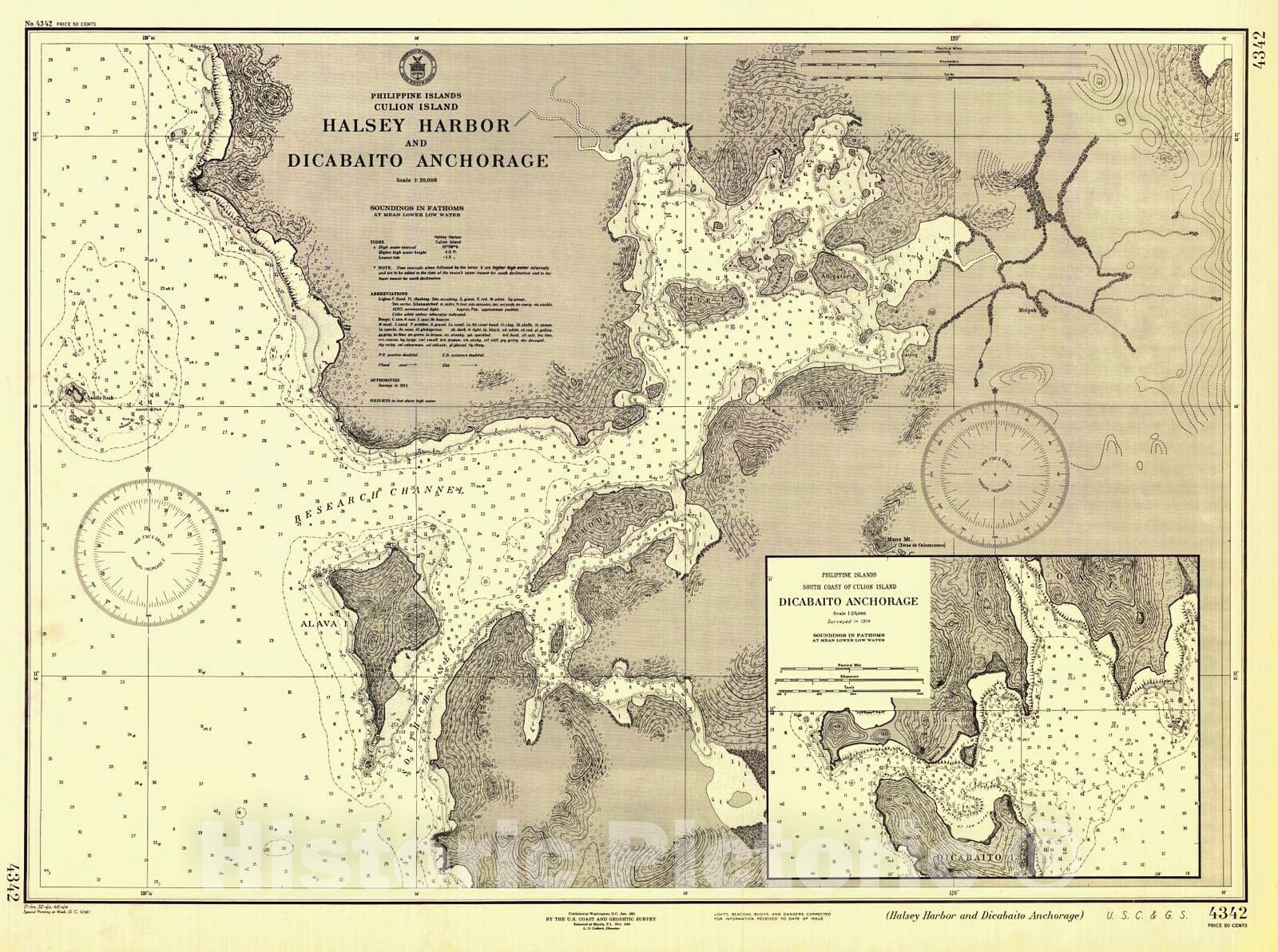 Historic Nautical Map - Halsey Harbor And Dicabaito Anchorage, 1940 NOAA Chart - PHVintage Wall Art