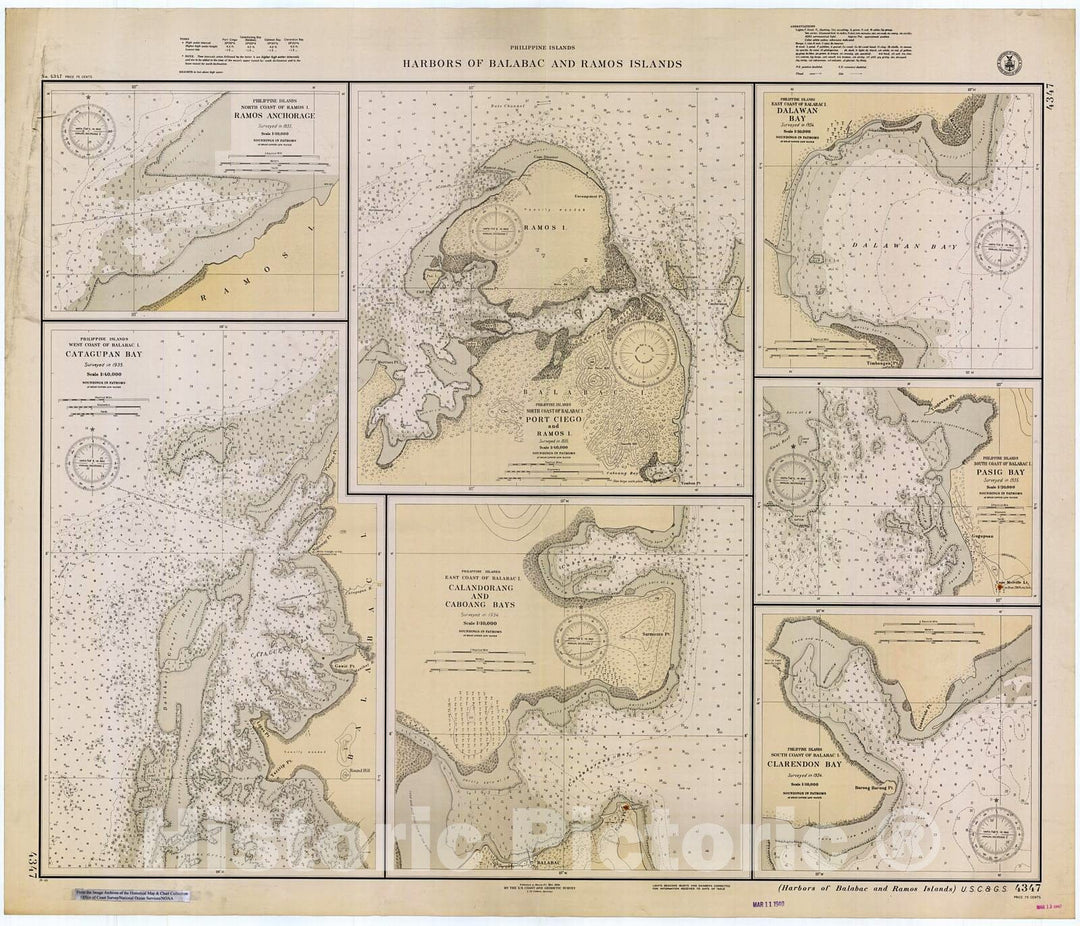 Historic Nautical Map - Harbors Of Balabac And Ramos Islands, 1939 NOAA Chart - PHVintage Wall Art