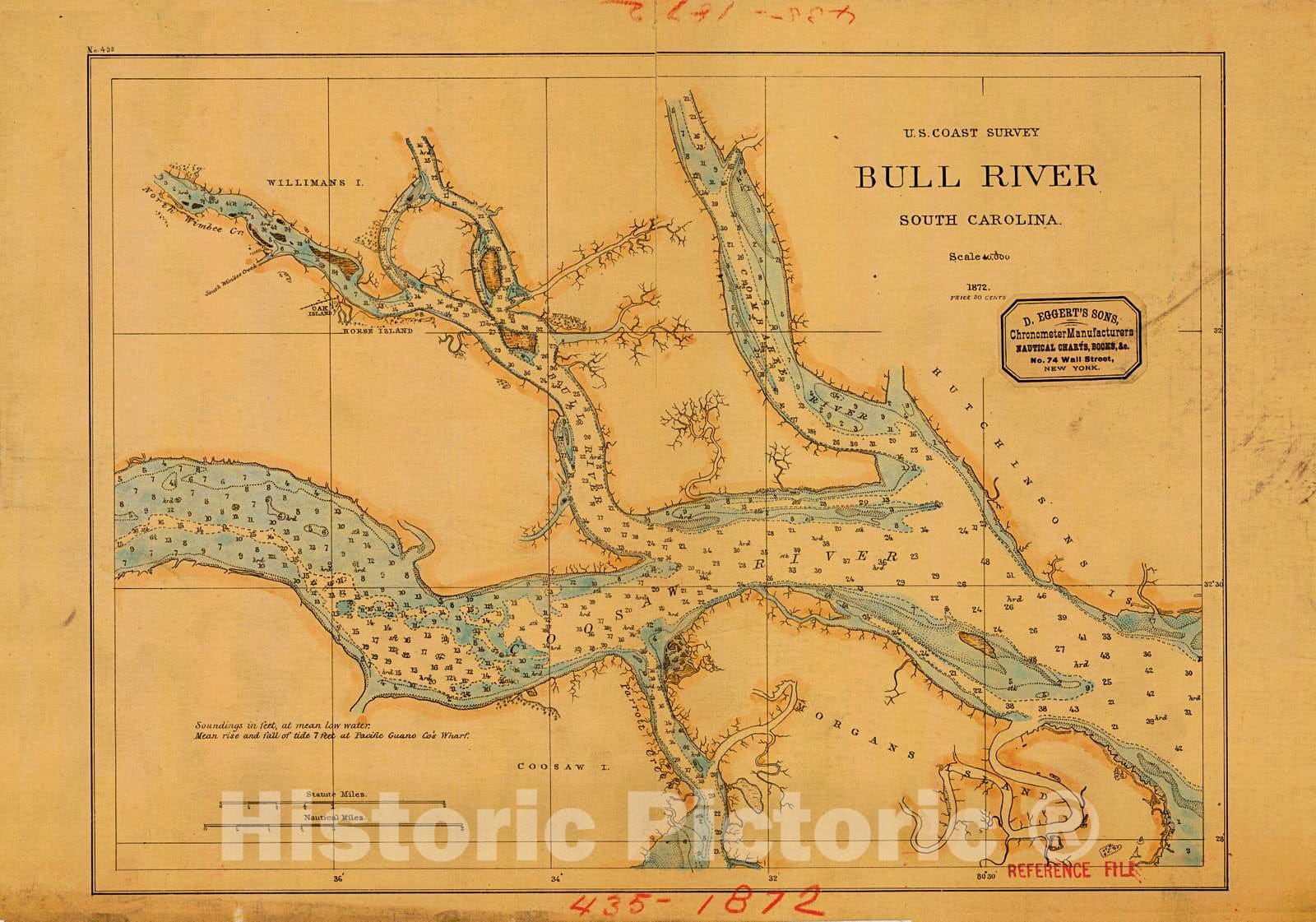 Historic Nautical Map - Bull River, 1872 NOAA Chart - South Carolina (SC) - Vintage Wall Art