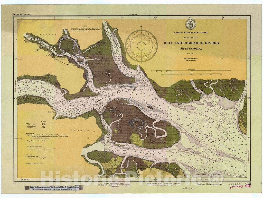 Historic Nautical Map - Entrance To Bull And Combahee Rivers, 1931 NOAA Chart - South Carolina (SC) - Vintage Wall Art