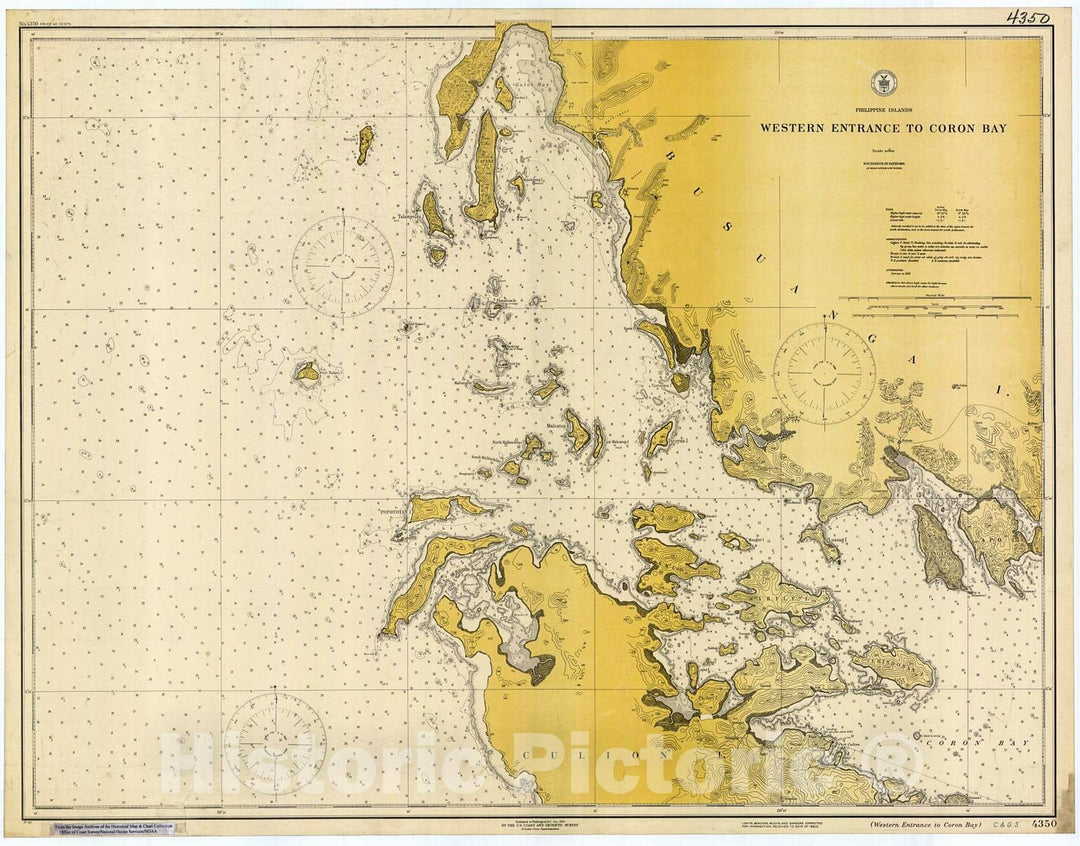 Historic Nautical Map - Western Entrance To Coron Bay, 1919 NOAA Chart - PHVintage Wall Art