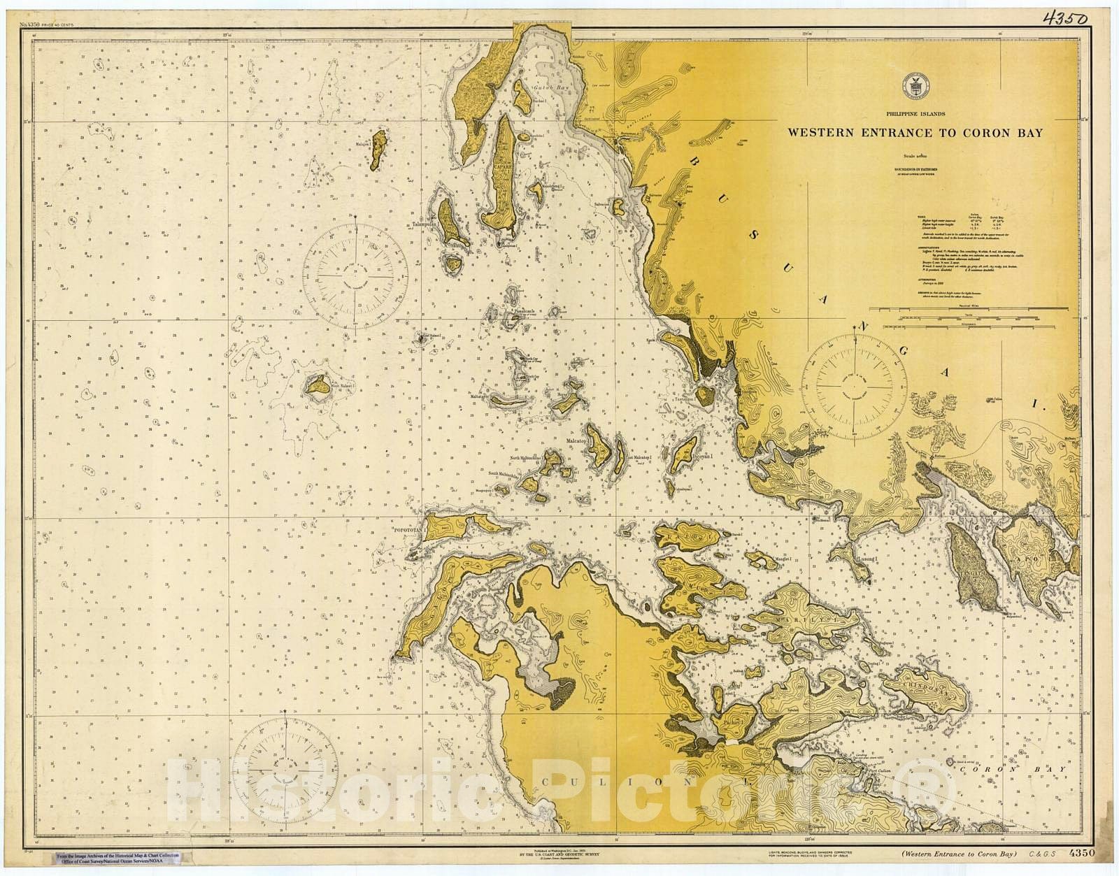 Historic Nautical Map - Western Entrance To Coron Bay, 1919 NOAA Chart - PHVintage Wall Art