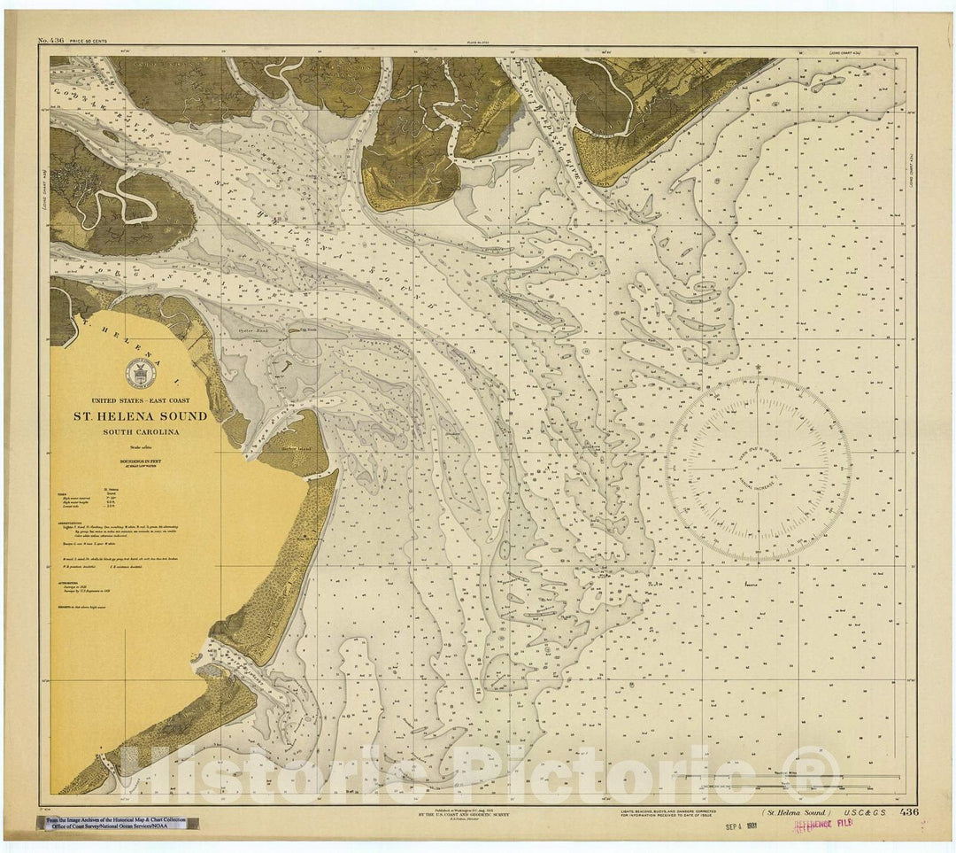 Historic Nautical Map - St. Helena Sound, 1931 NOAA Chart - South Carolina (SC) - Vintage Wall Art