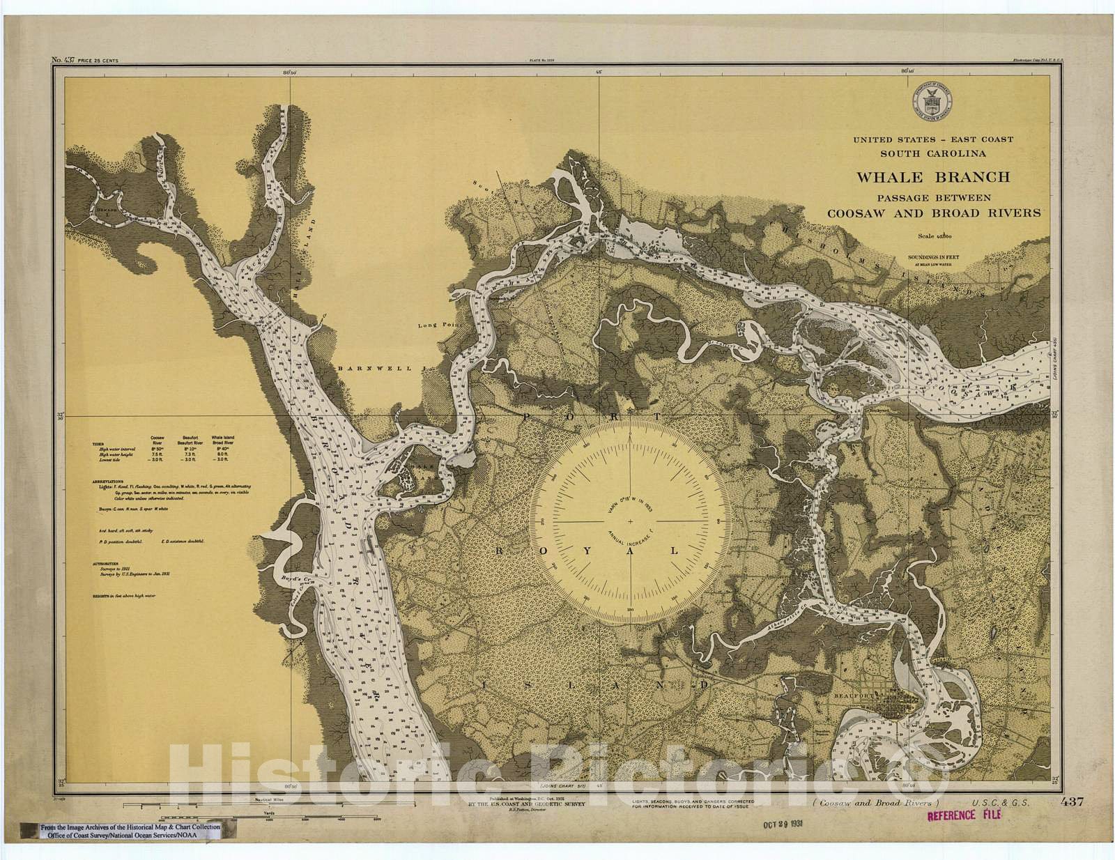 Historic Nautical Map - Whale Branch : Passage Between Coosaw And Broad Rivers, 1931 NOAA Chart - South Carolina (SC) - Vintage Wall Art