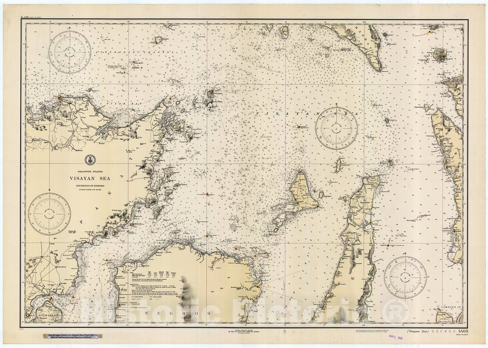 Historic Nautical Map - Visayan Sea, 1937 NOAA Chart - PHVintage Wall Art