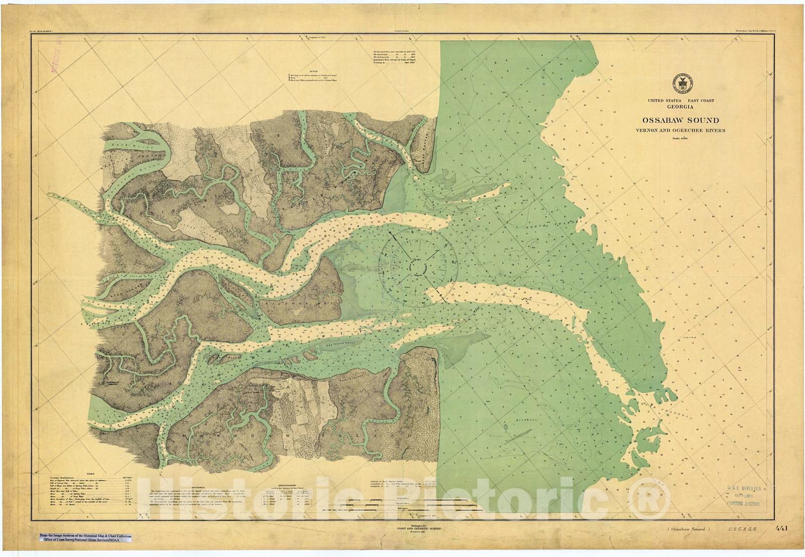 Historic Nautical Map - Ossabaw Sound : Vernon And Ogeechee Rivers, 1911 NOAA Chart - Georgia (GA) - Vintage Wall Art