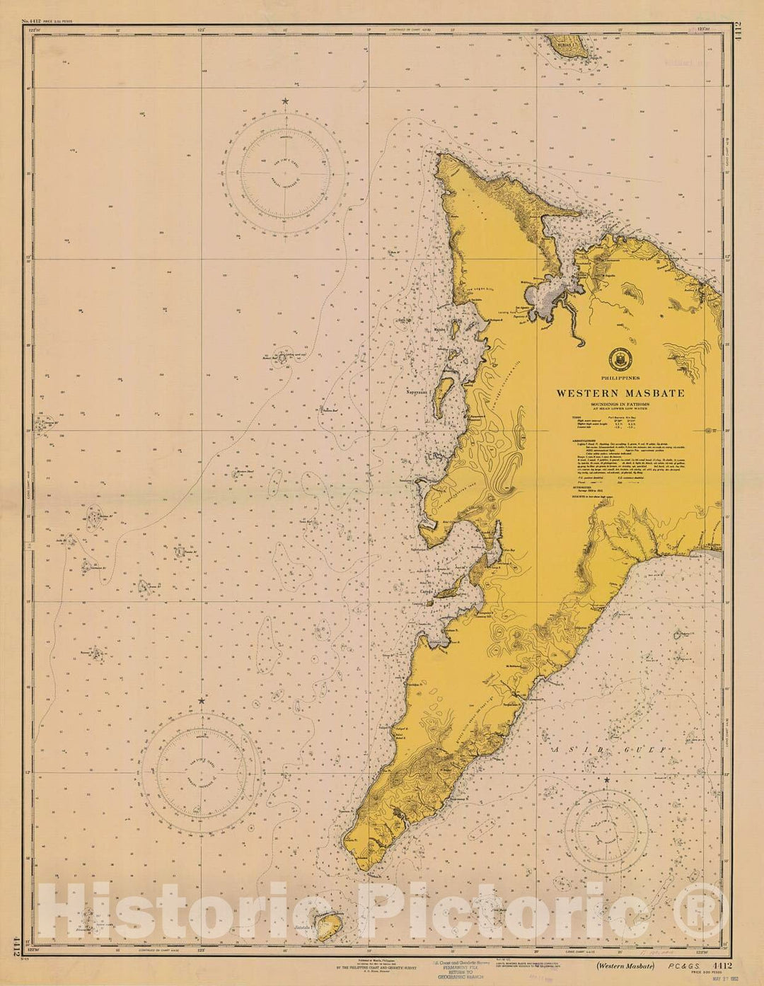 Historic Nautical Map - Western Masbate Island, 1951 NOAA Chart - PHVintage Wall Art