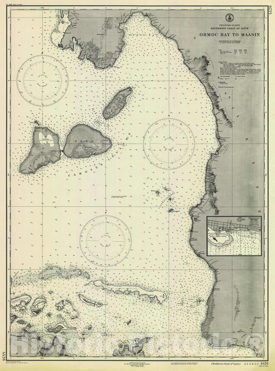 Historic Nautical Map - Southwest Coast Of Leyte, 1939 NOAA Chart - PHVintage Wall Art