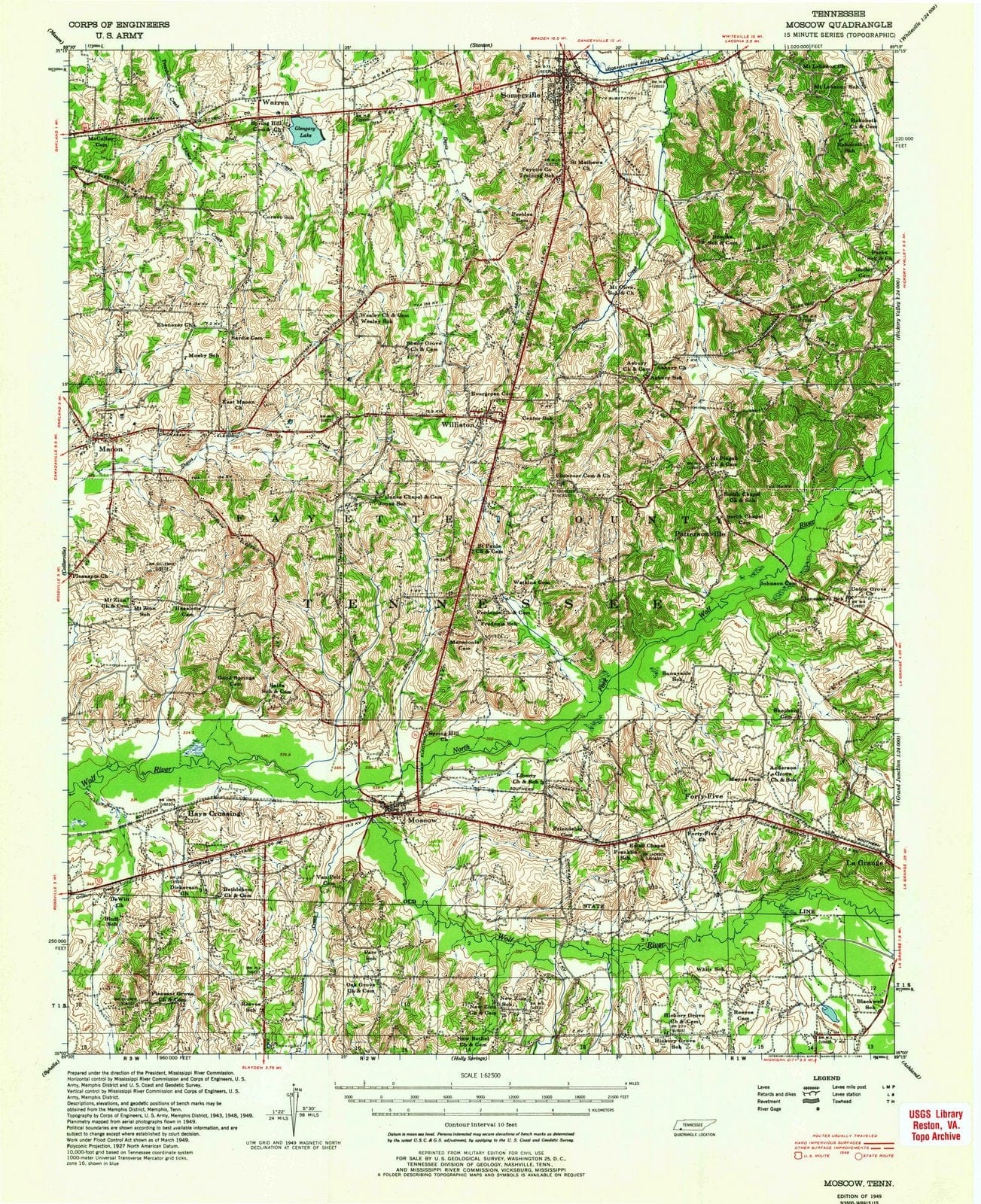 1949 Moscow, TN - Tennessee - USGS Topographic Map