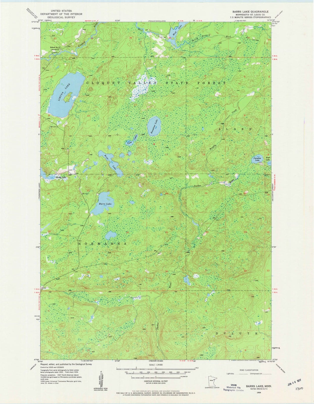 1954 Barrs Lake, MN - Minnesota - USGS Topographic Map