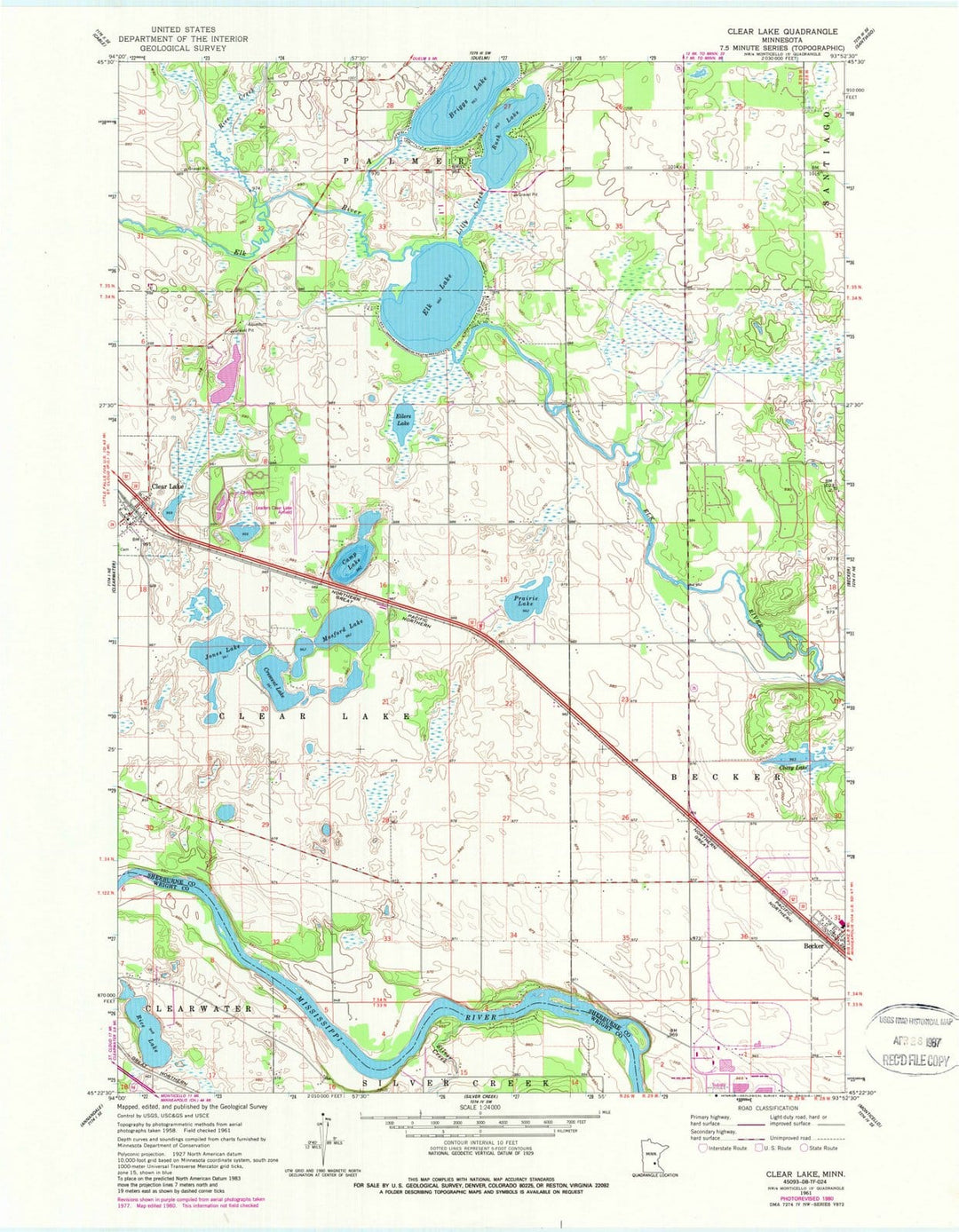 1961 Clear Lake, MN - Minnesota - USGS Topographic Map