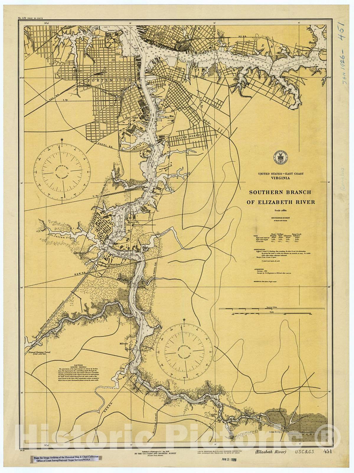 Historic Nautical Map - Southern Branch Of Elizabeth River, 1926 NOAA Chart - Virginia (VA) - Vintage Wall Art