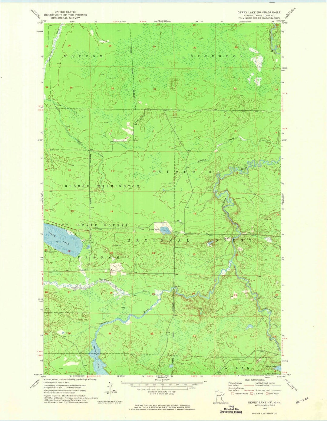 1955 Dewey Lake, MN - Minnesota - USGS Topographic Map